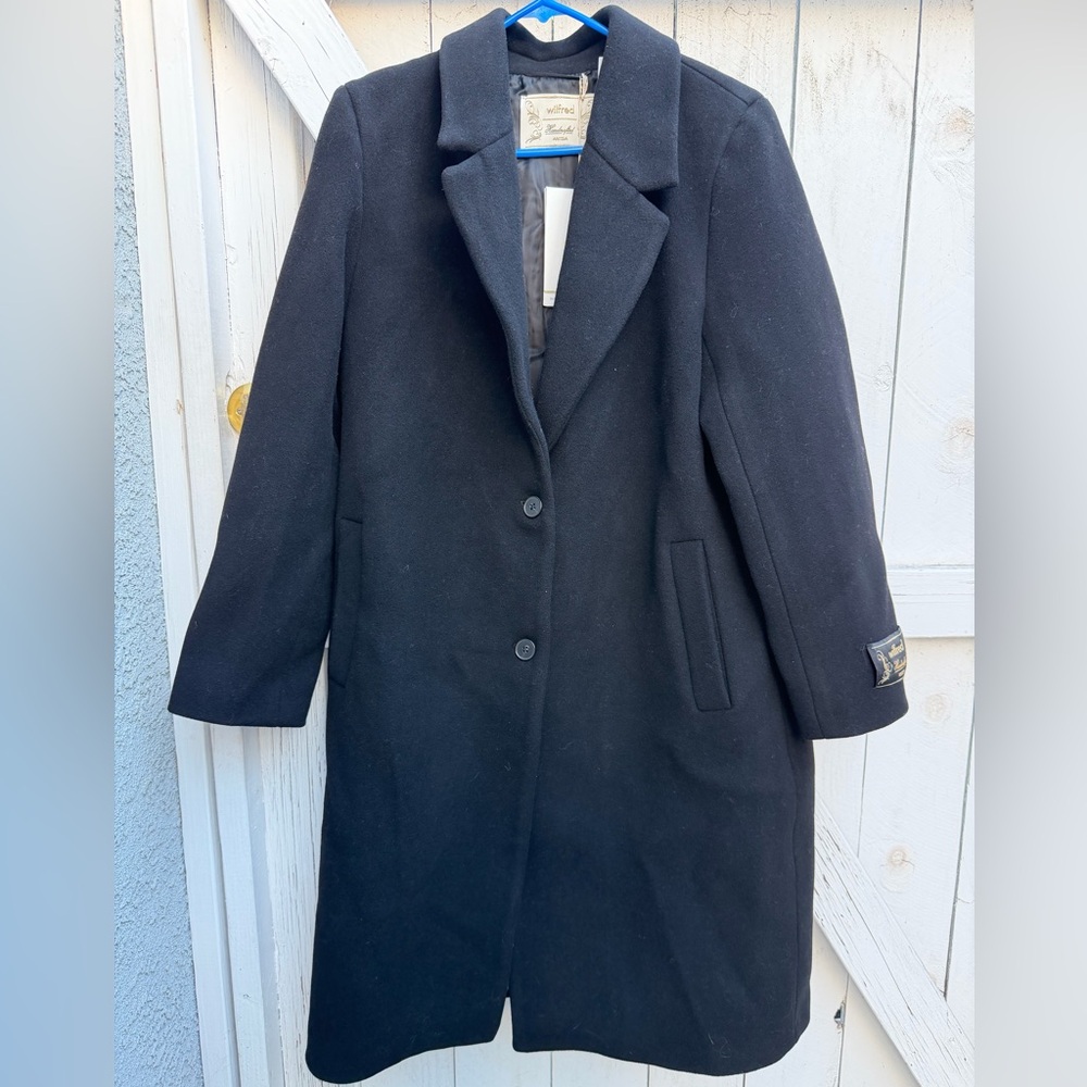 NWT Wilfred Aritzia Black Wool Blend Tailored Coat XL